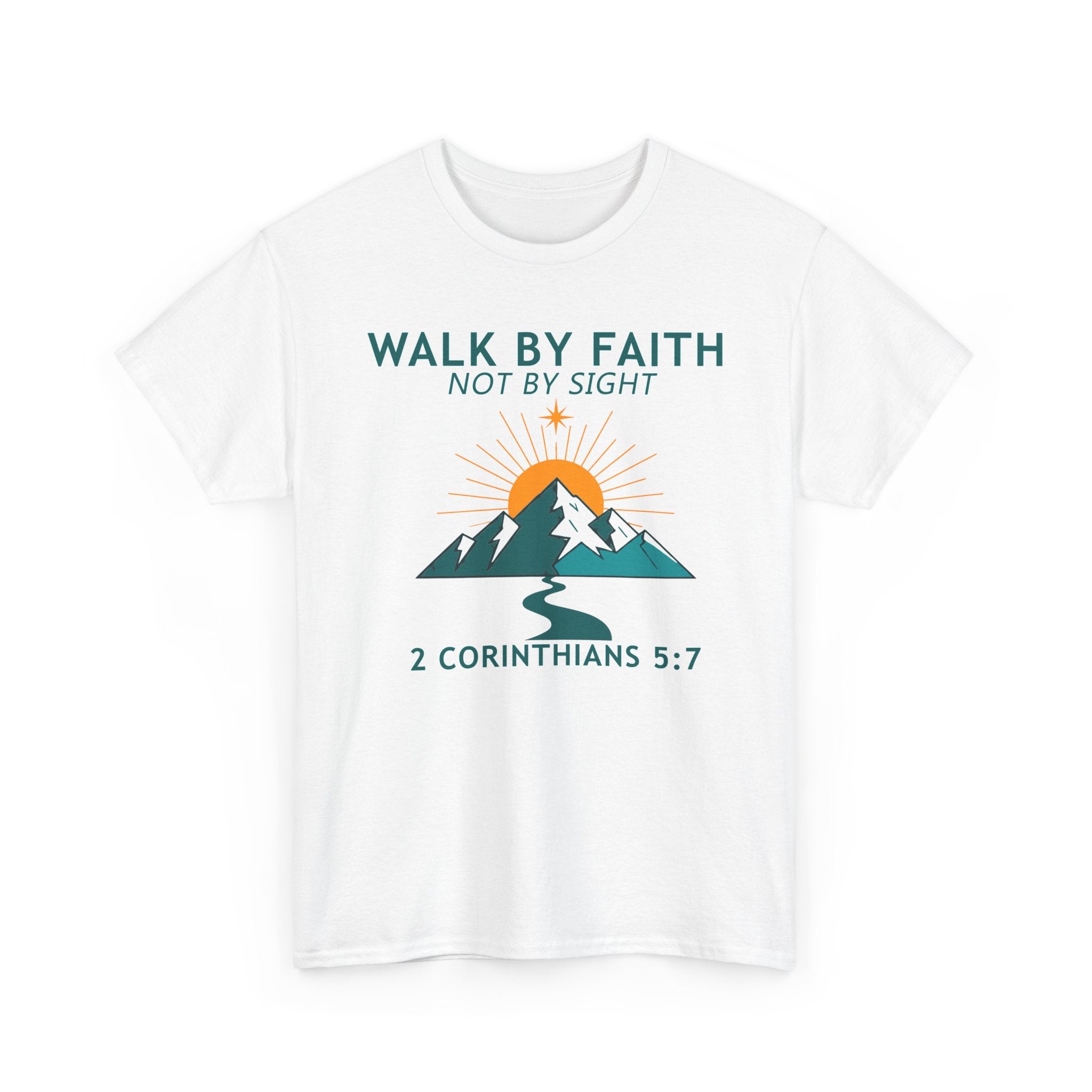 Faith-Inspired Unisex Heavy Cotton Tee - Walk by Faith (2 Corinthians 5:7)