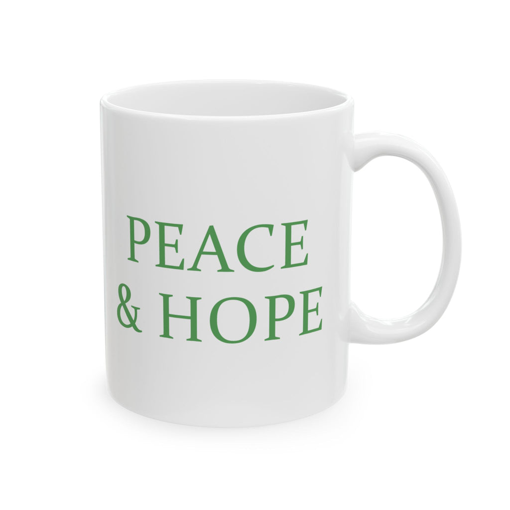 Peace & Hope Ceramic Mug — Dove and Olive Branch Inspirational Coffee Cup (11oz/15oz)