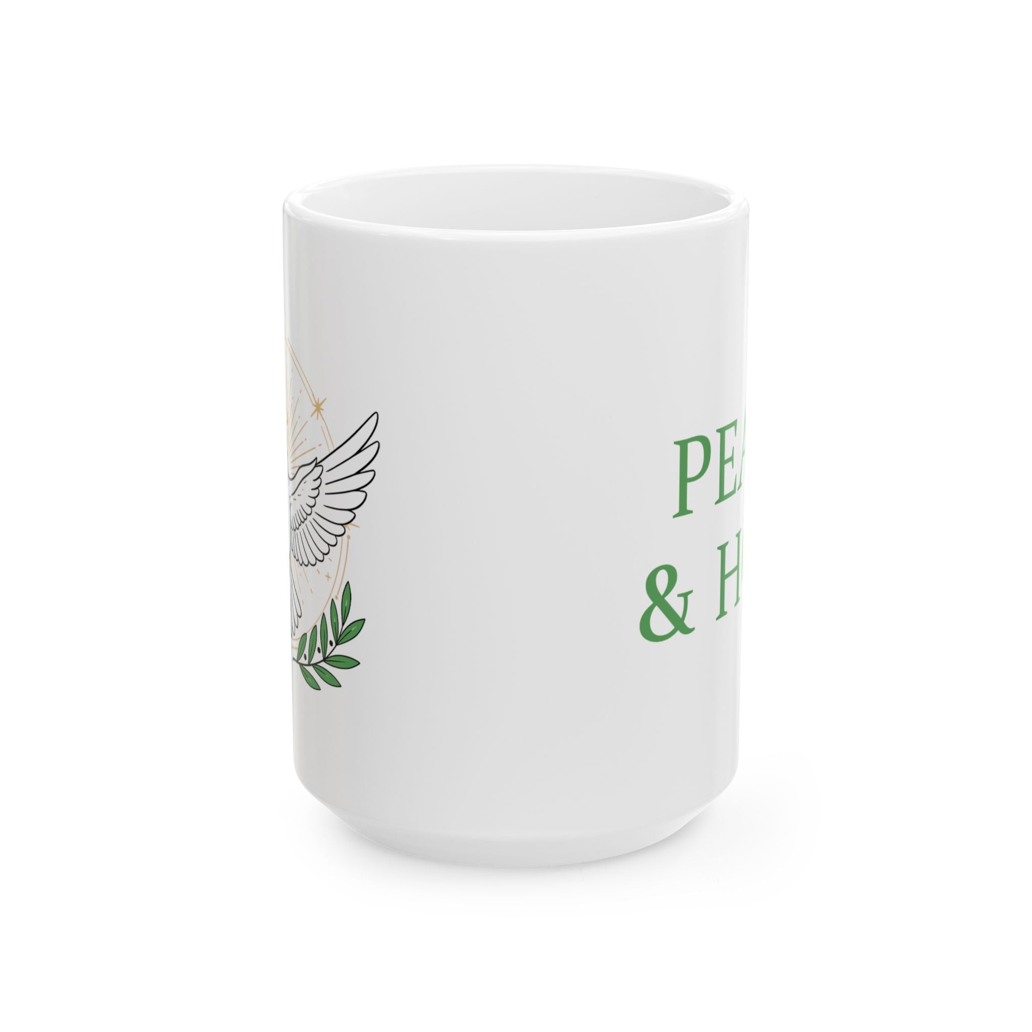 Peace & Hope Ceramic Mug — Dove and Olive Branch Inspirational Coffee Cup (11oz/15oz)