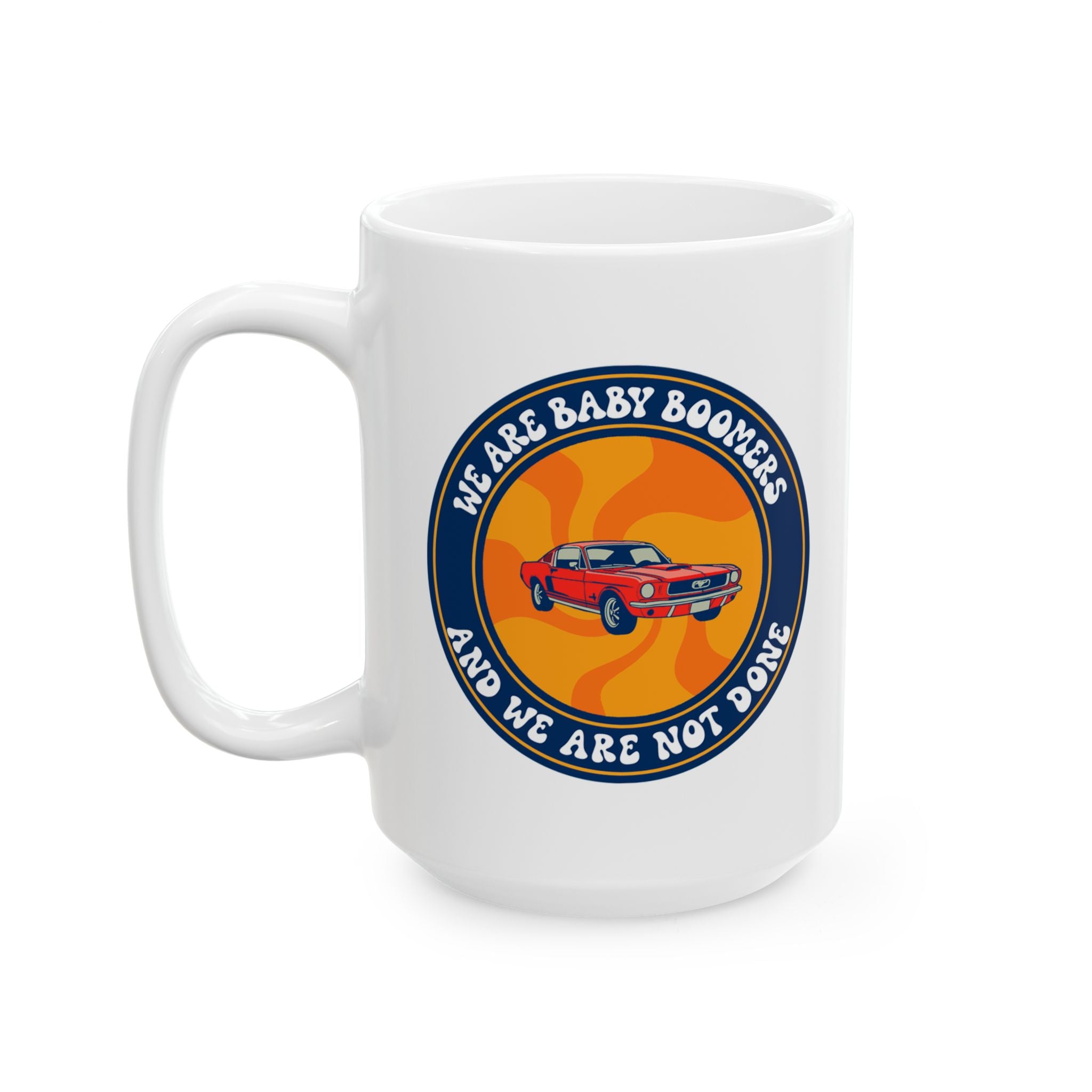 Ceramic Mug — Retro Orange Badge Coffee Cup (11oz/15oz)