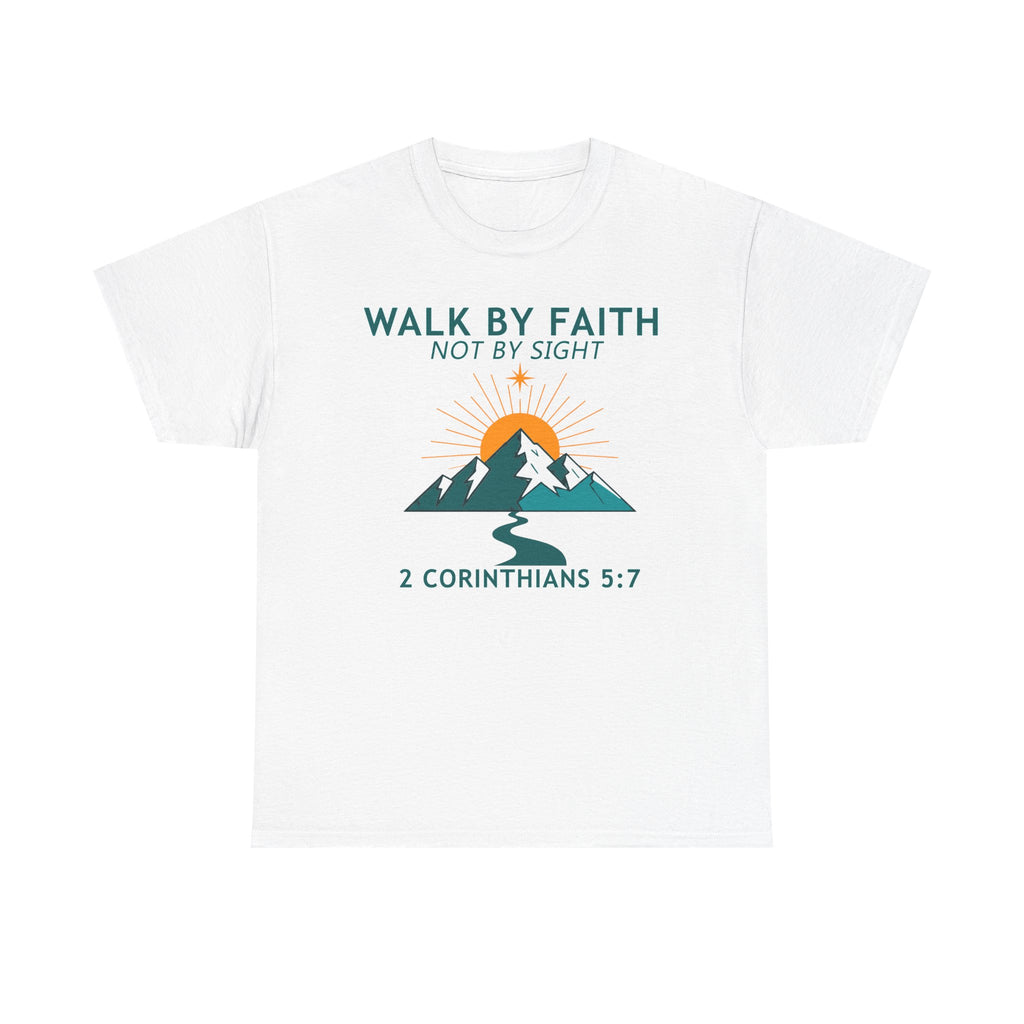 Faith-Inspired Unisex Heavy Cotton Tee - Walk by Faith (2 Corinthians 5:7)