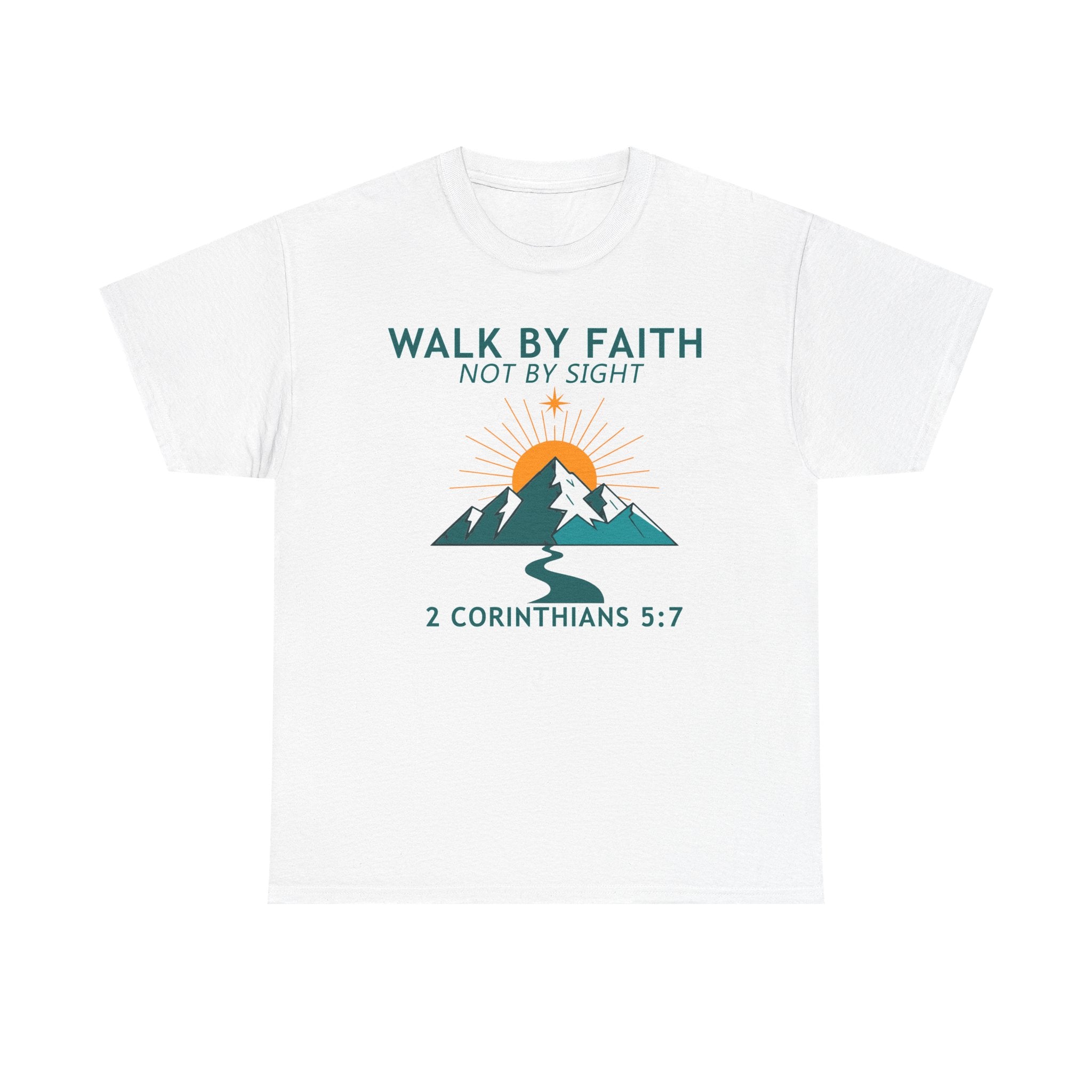 Faith-Inspired Unisex Heavy Cotton Tee - Walk by Faith (2 Corinthians 5:7)