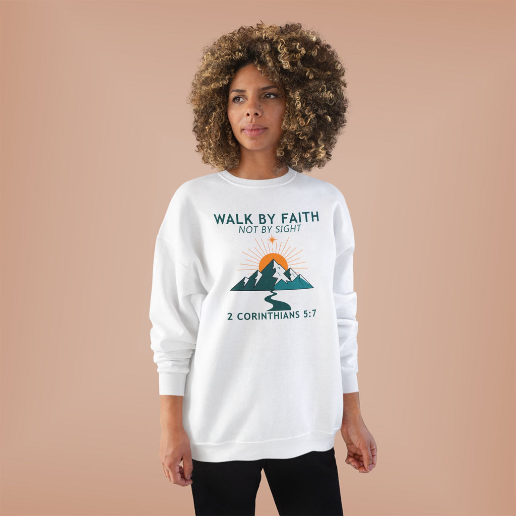 Faith Hike Crewneck Sweatshirt — "Walk By Faith, Not By Sight" (2 Corinthians 5:7)