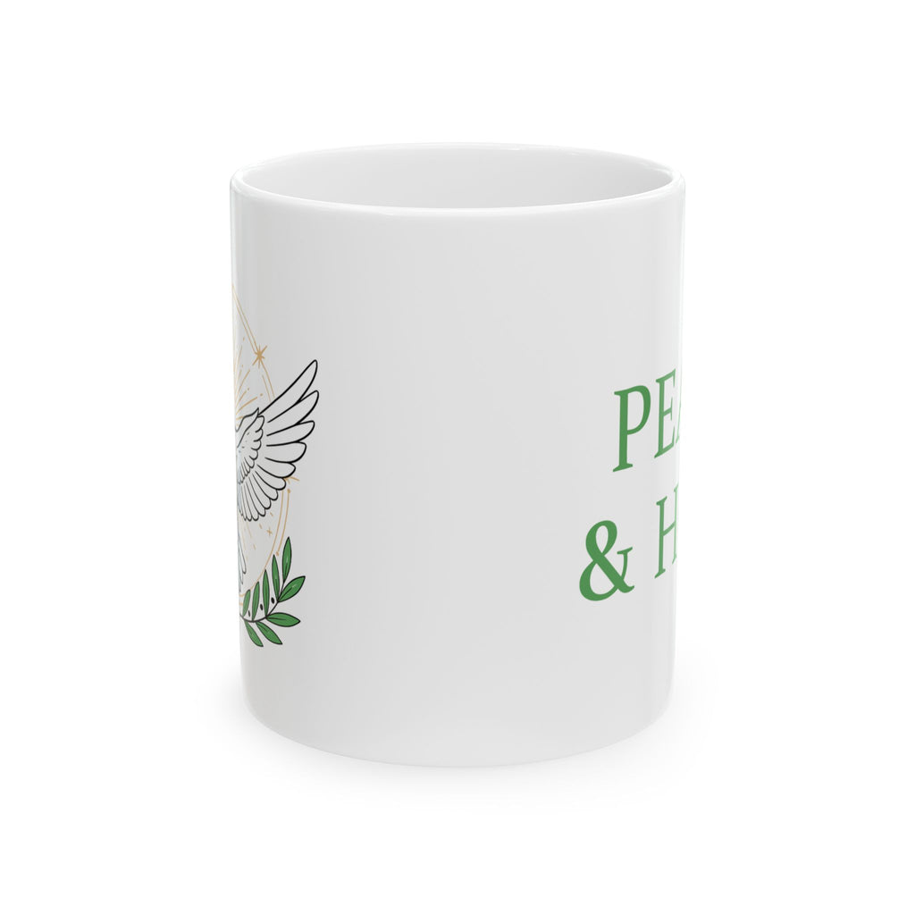 Peace & Hope Ceramic Mug — Dove and Olive Branch Inspirational Coffee Cup (11oz/15oz)