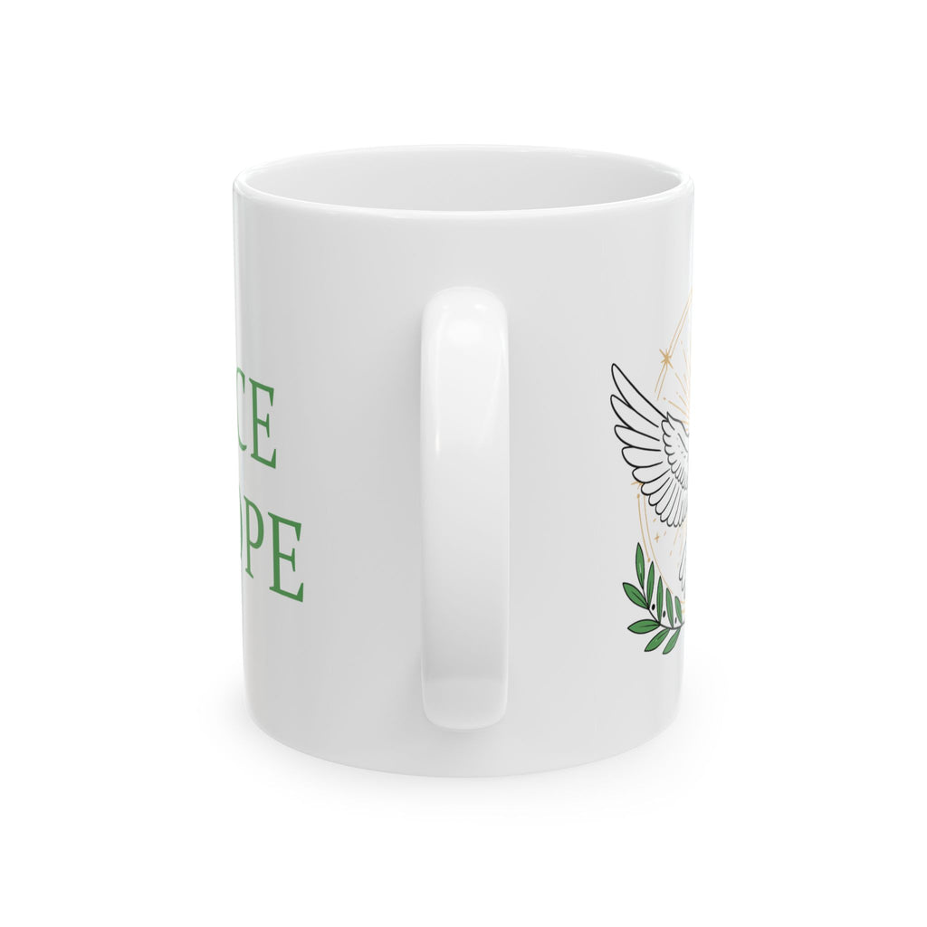 Peace & Hope Ceramic Mug — Dove and Olive Branch Inspirational Coffee Cup (11oz/15oz)