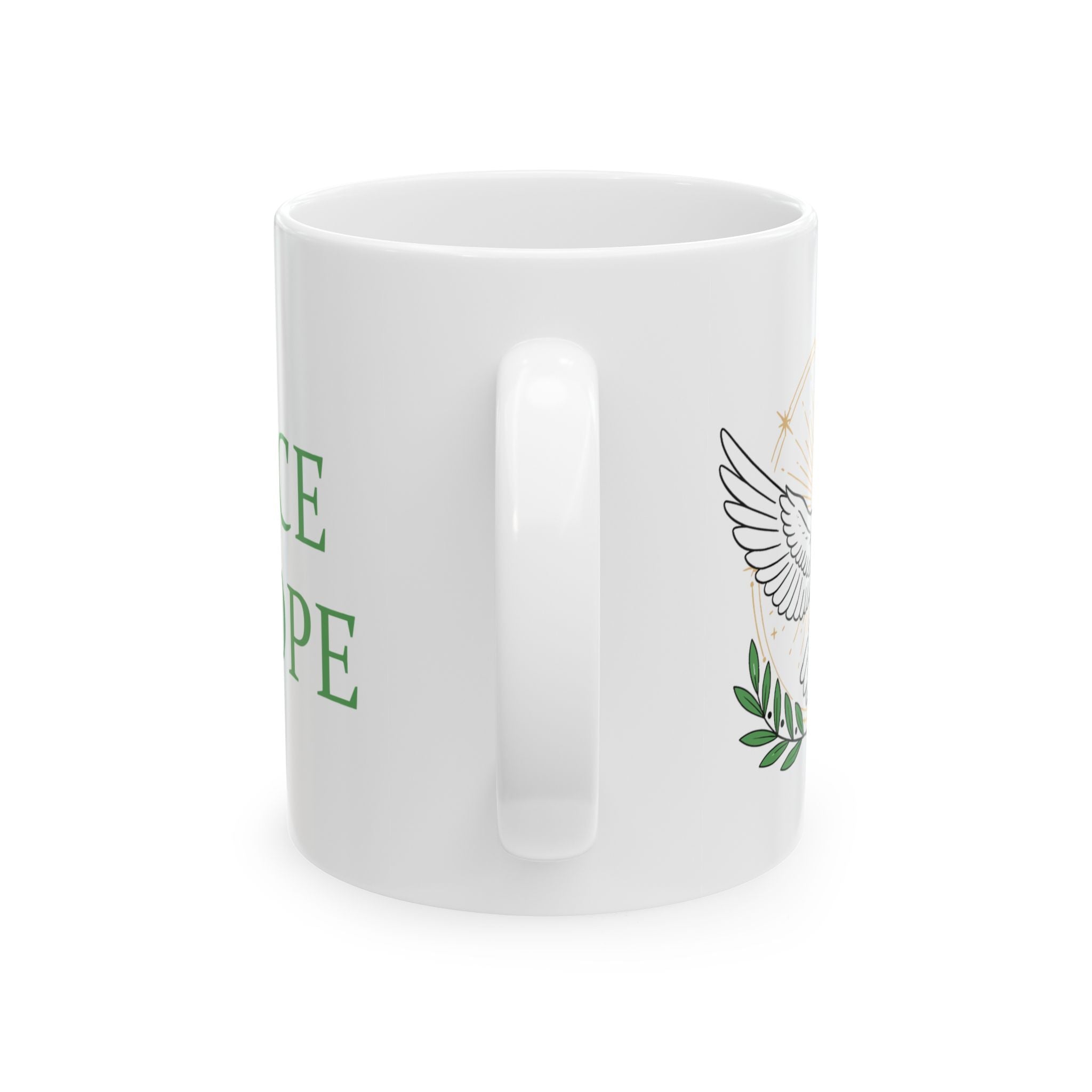 Peace & Hope Ceramic Mug — Dove and Olive Branch Inspirational Coffee Cup (11oz/15oz)
