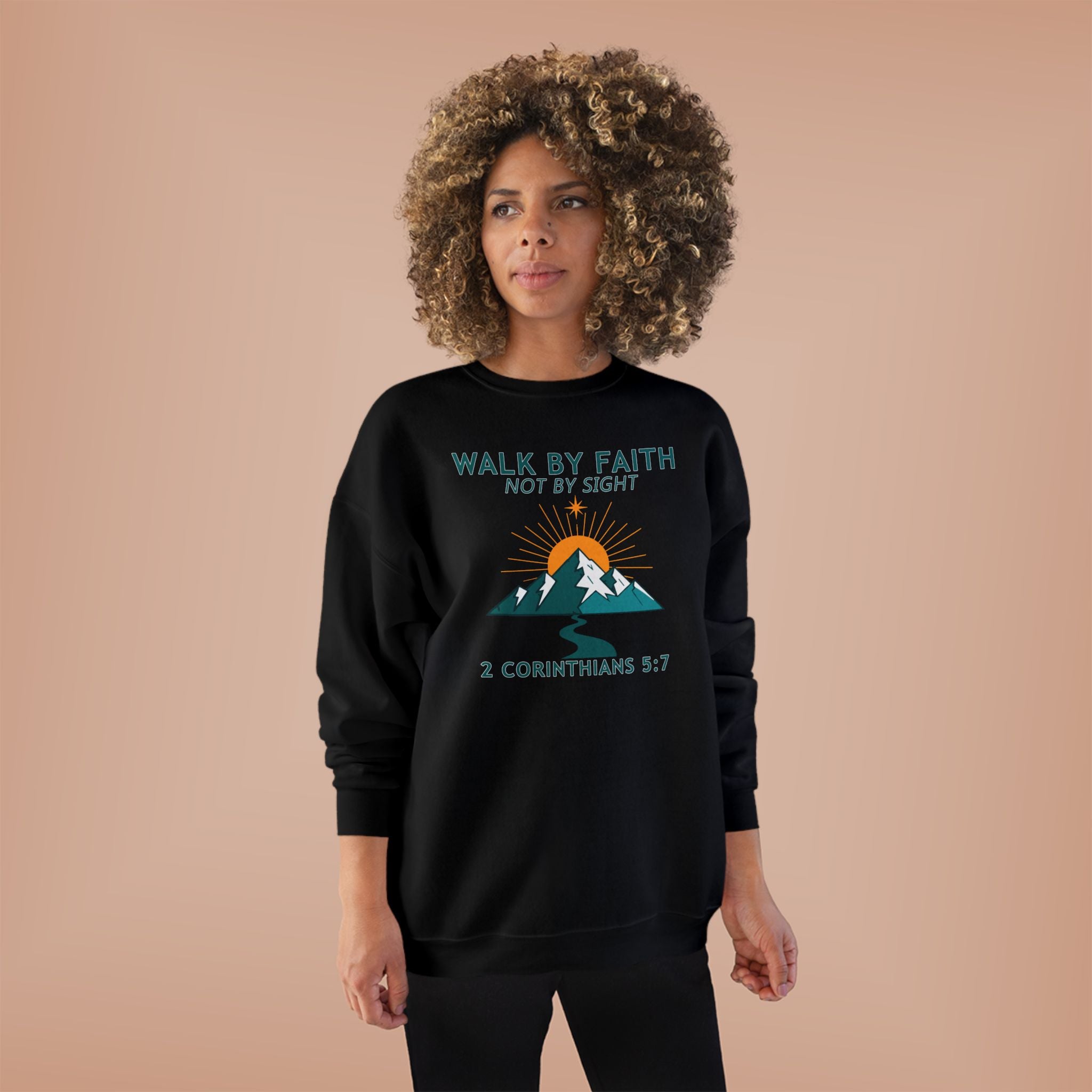 Faith Hike Crewneck Sweatshirt — "Walk By Faith, Not By Sight" (2 Corinthians 5:7)