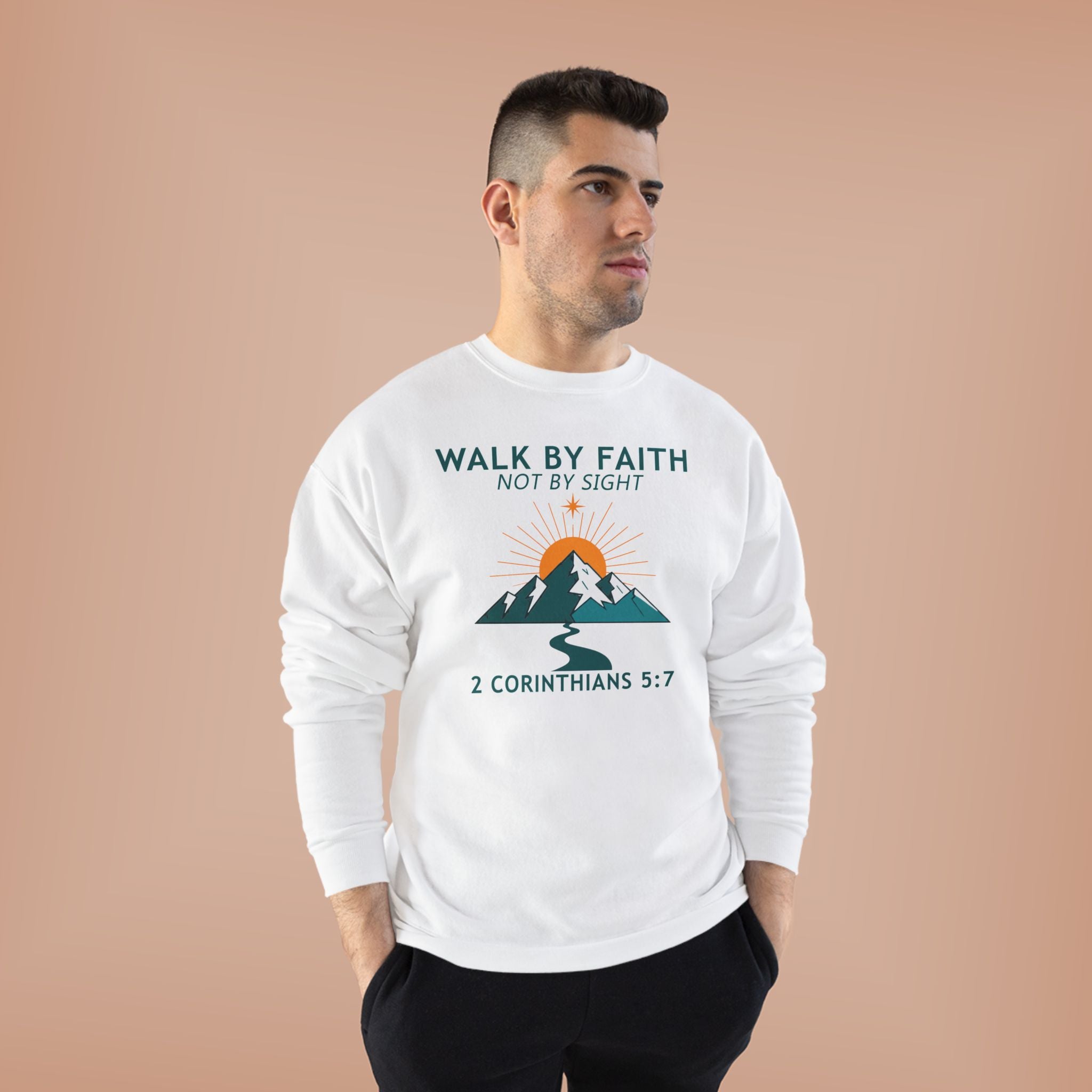 Faith Hike Crewneck Sweatshirt — "Walk By Faith, Not By Sight" (2 Corinthians 5:7)