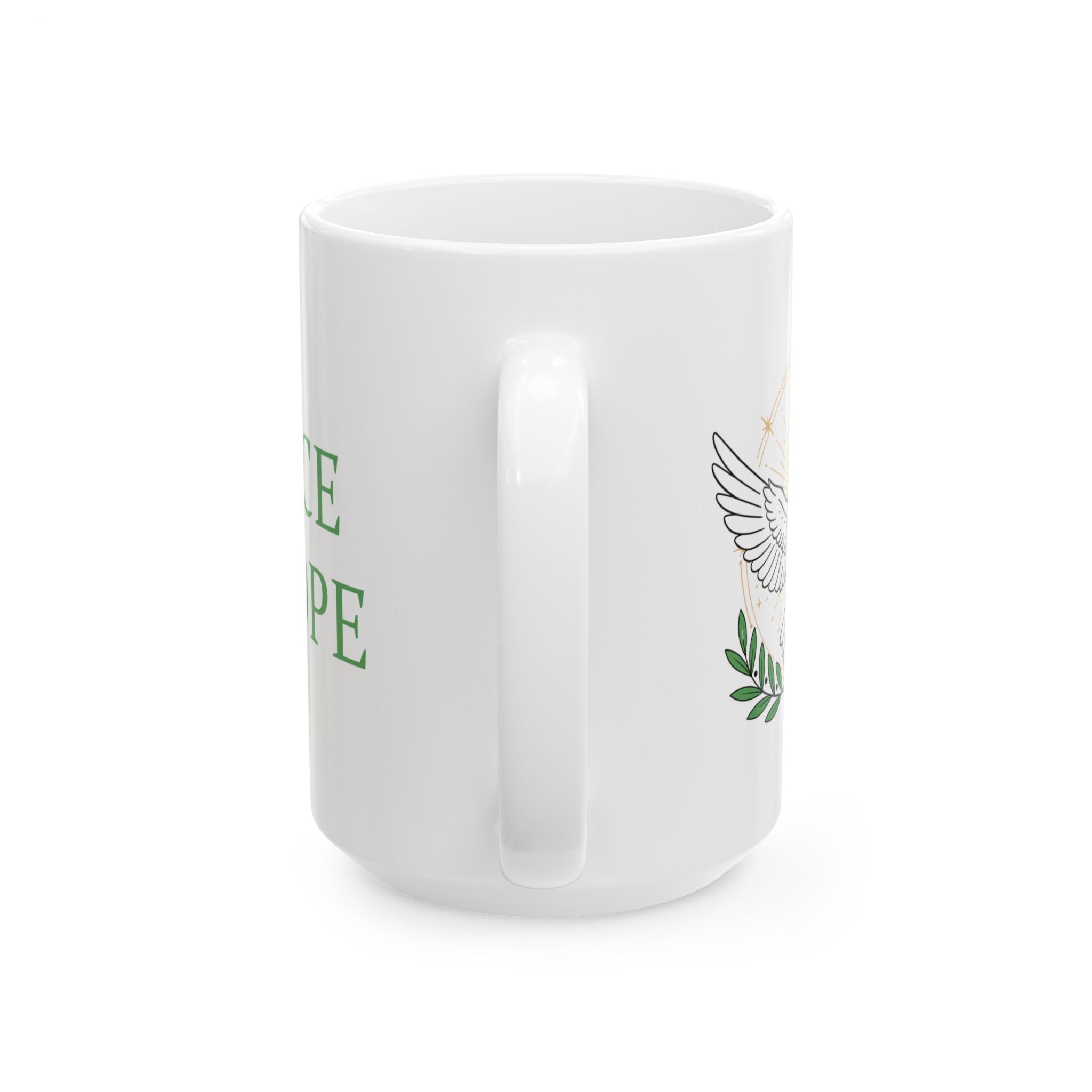 Peace & Hope Ceramic Mug — Dove and Olive Branch Inspirational Coffee Cup (11oz/15oz)