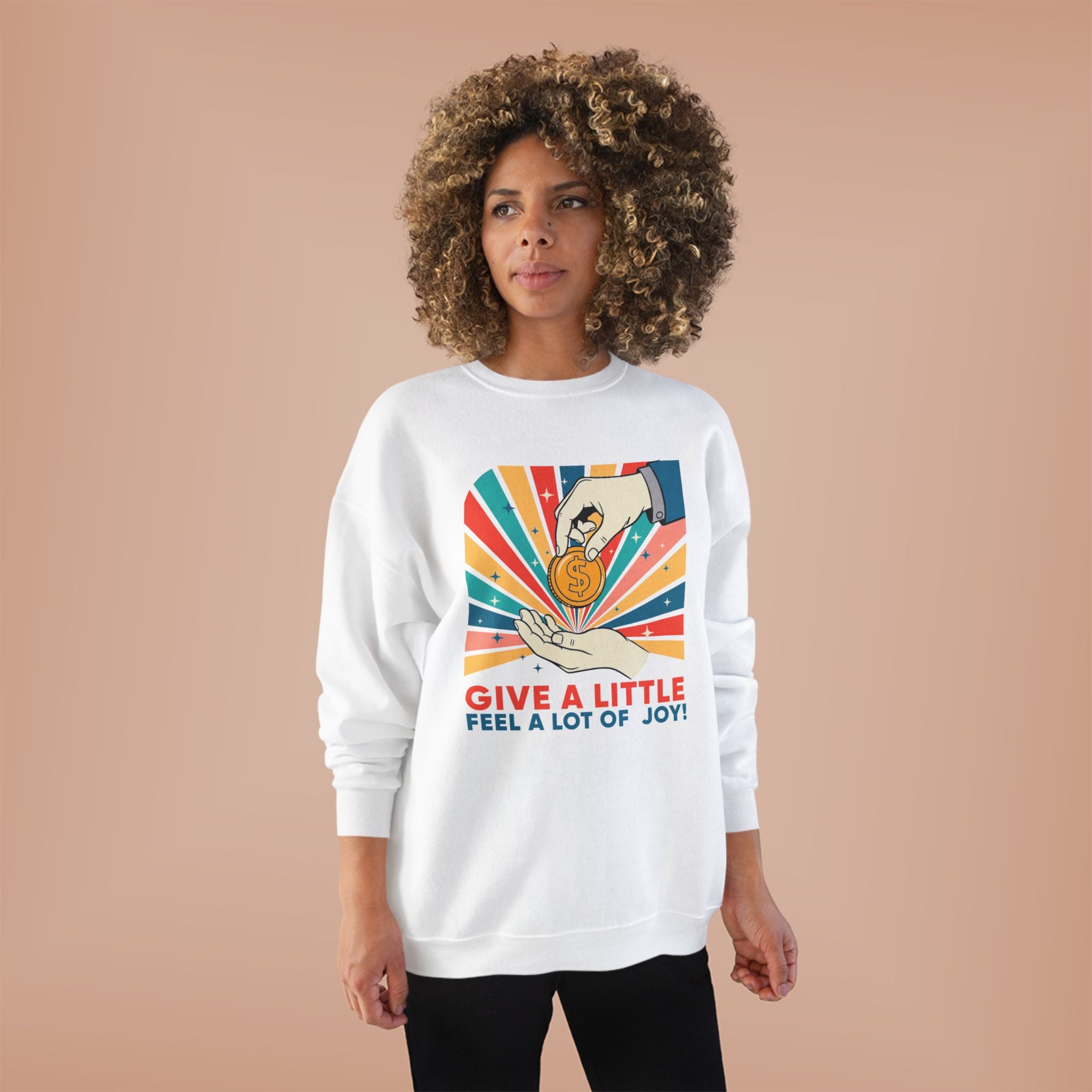 Charity Retro Crewneck Sweatshirt — "Give a Little, Feel a Lot of Joy!"