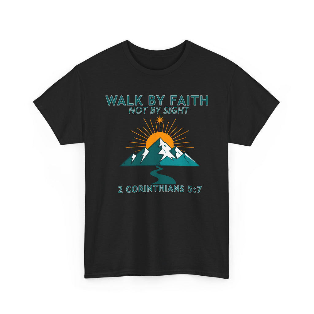 Faith-Inspired Unisex Heavy Cotton Tee - Walk by Faith (2 Corinthians 5:7)