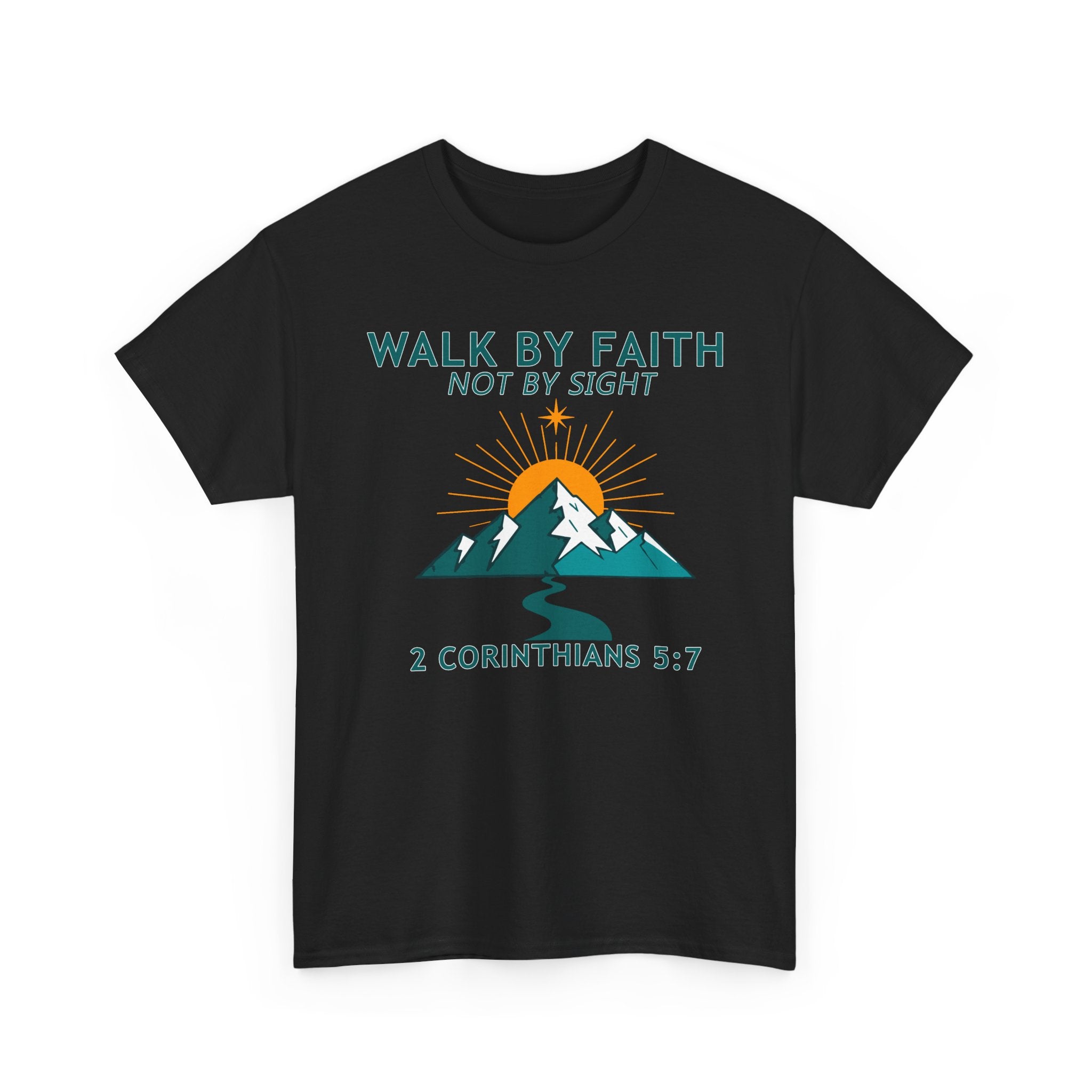 Faith-Inspired Unisex Heavy Cotton Tee - Walk by Faith (2 Corinthians 5:7)