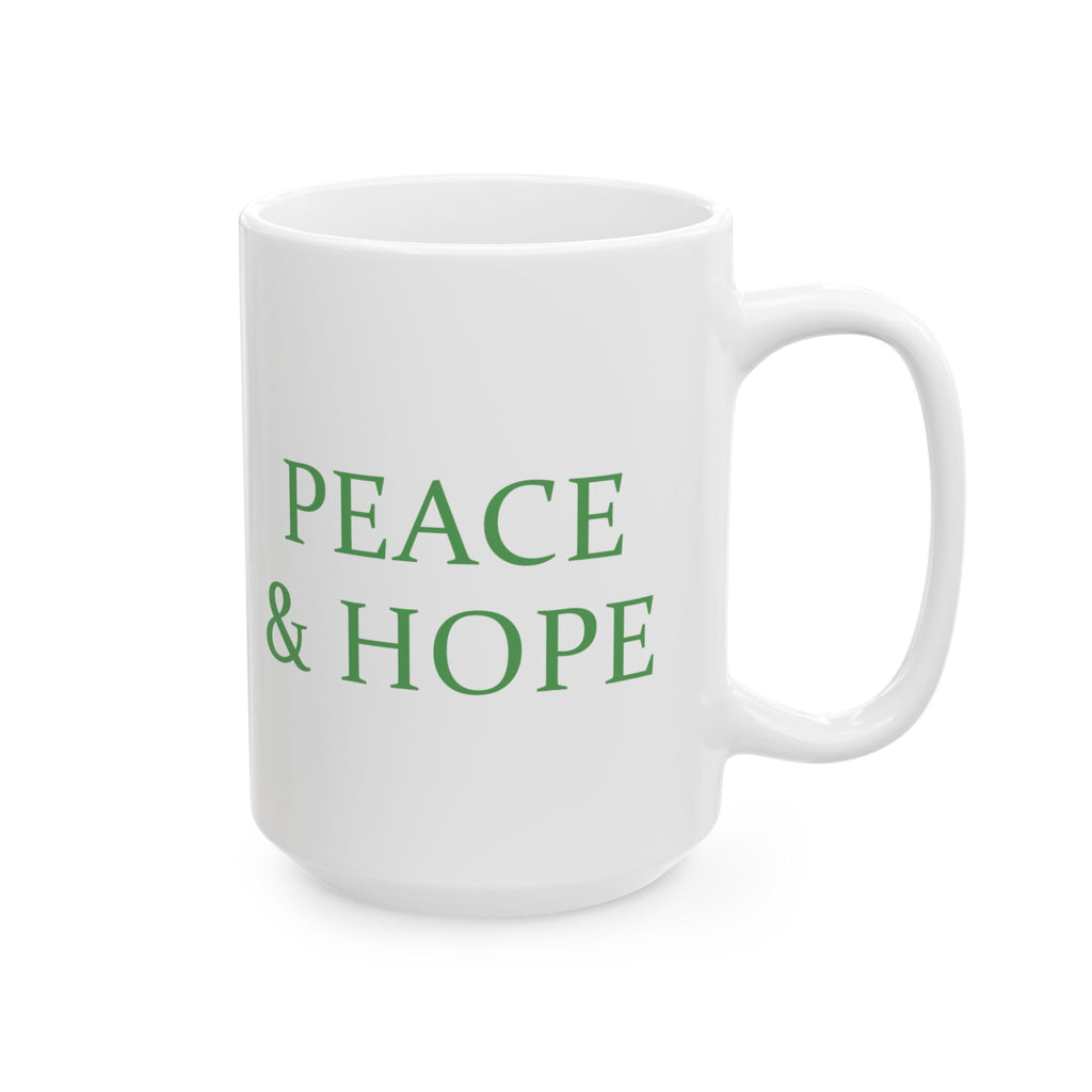 Peace & Hope Ceramic Mug — Dove and Olive Branch Inspirational Coffee Cup (11oz/15oz)