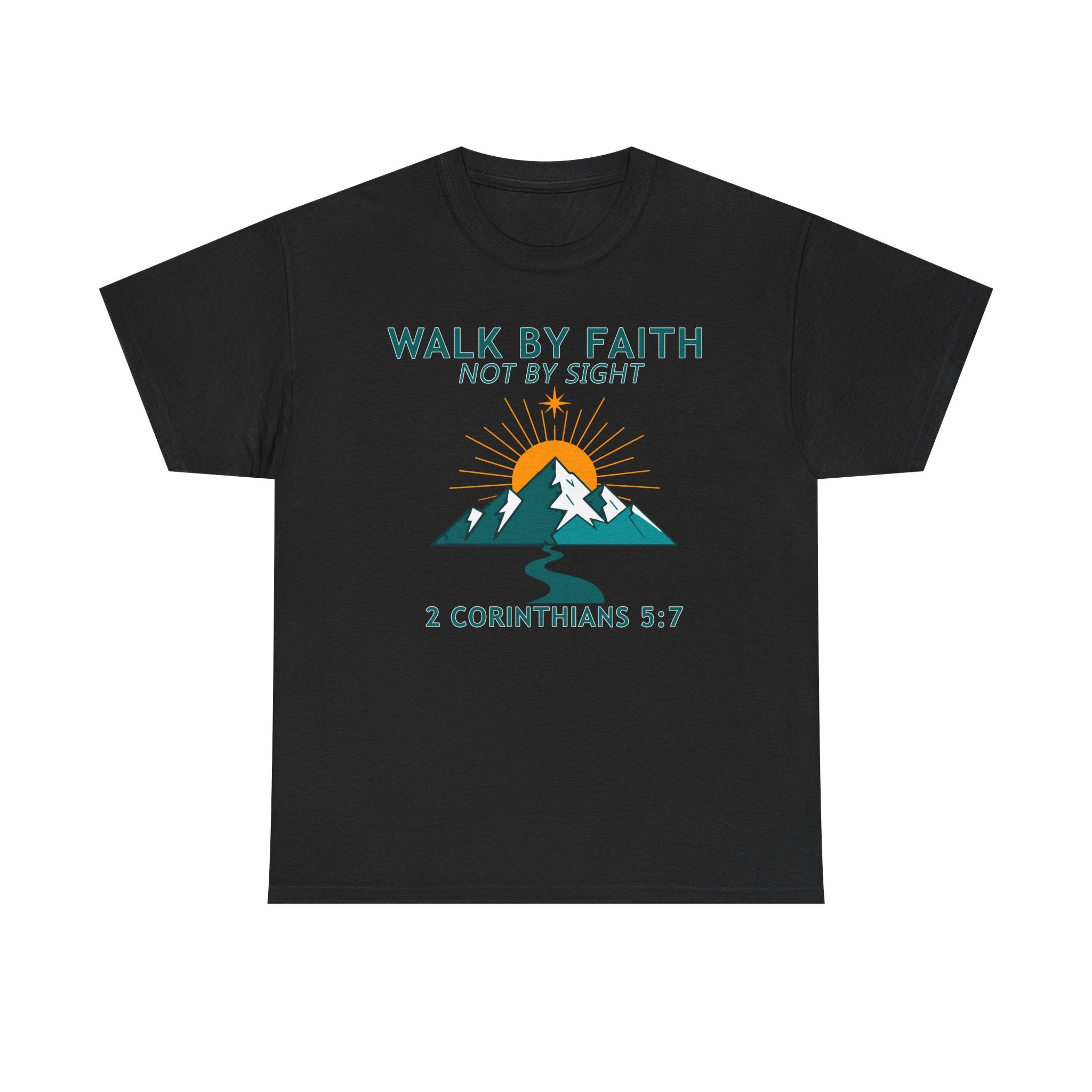Faith-Inspired Unisex Heavy Cotton Tee - Walk by Faith (2 Corinthians 5:7)